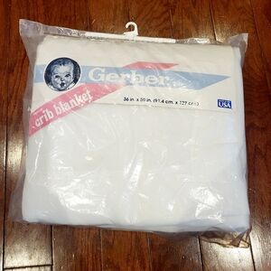 NEW VINTAGE NOS White Fleece Crib Blanket Gerber Made In USA Satin Edge